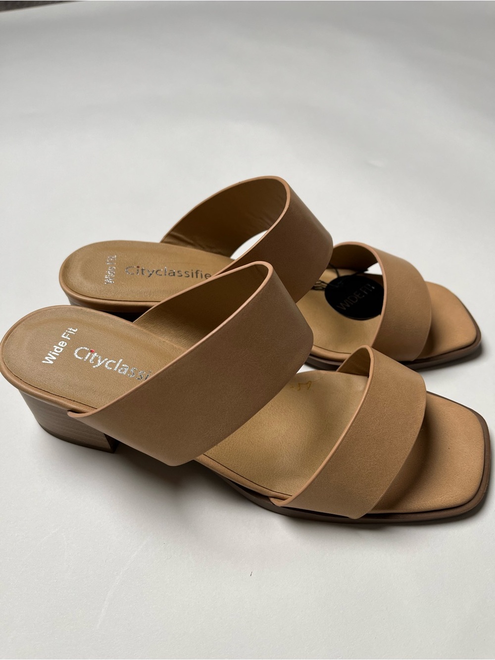 Cityclassified Women's Wide-Fit Tan Double-Band Block Heel Mules